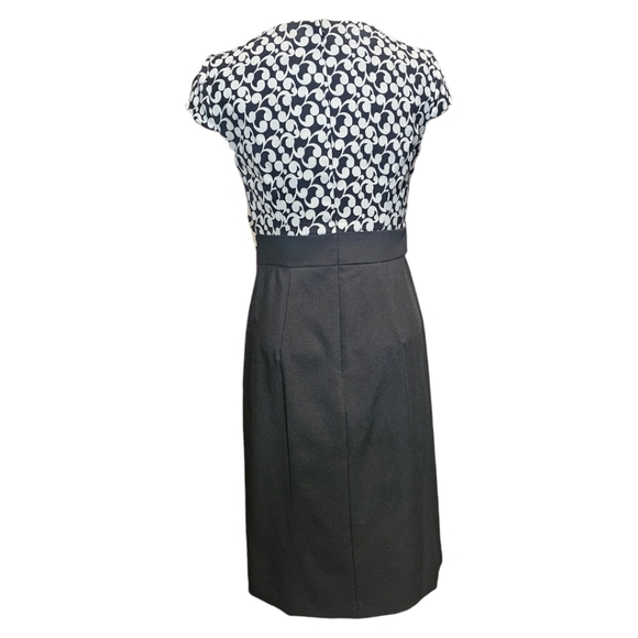 London Times Black And White Sheath Dress Square Neck Size 4 Cap Sleeves - Picture 3 of 5